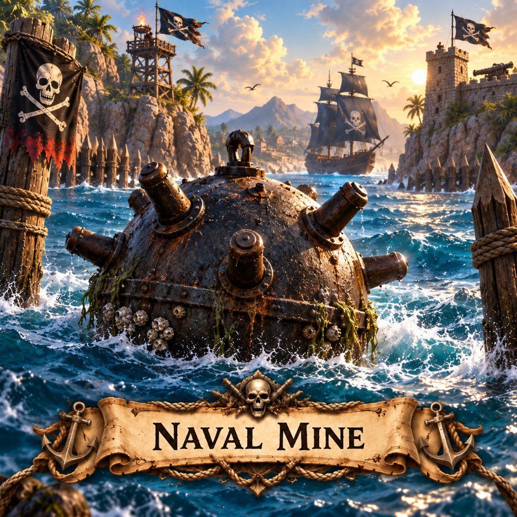 Naval Mine art for Marauder's Sea: a horned sea mine in a tropical channel