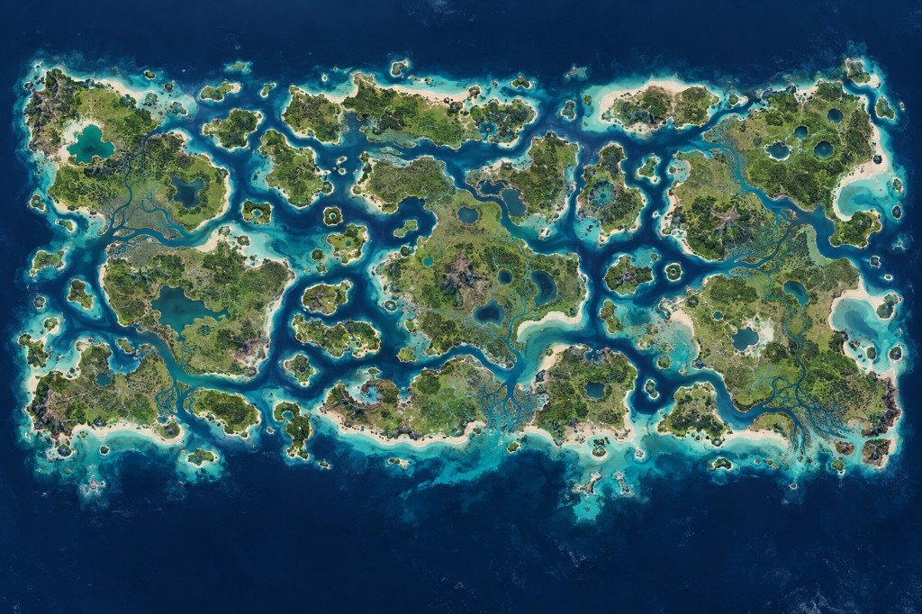 Crackamack Isles map in Marauder's Sea: a wide tropical archipelago with lagoons and reefs