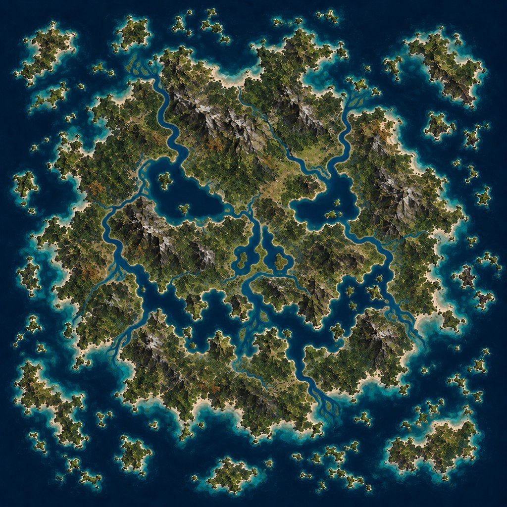 Hollow's Isles map in Marauder's Sea: a skull-shaped island with river exits and surrounding islets