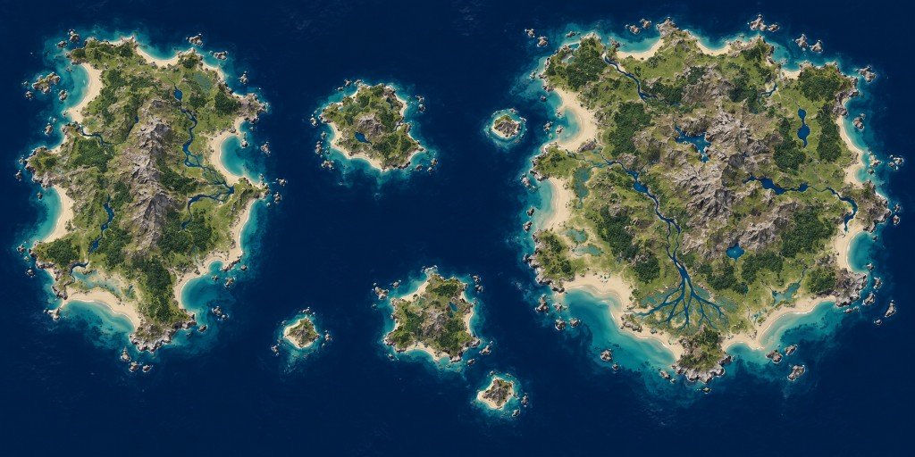 Twin Isles map in Marauder's Sea: two large forested islands split by a central strait